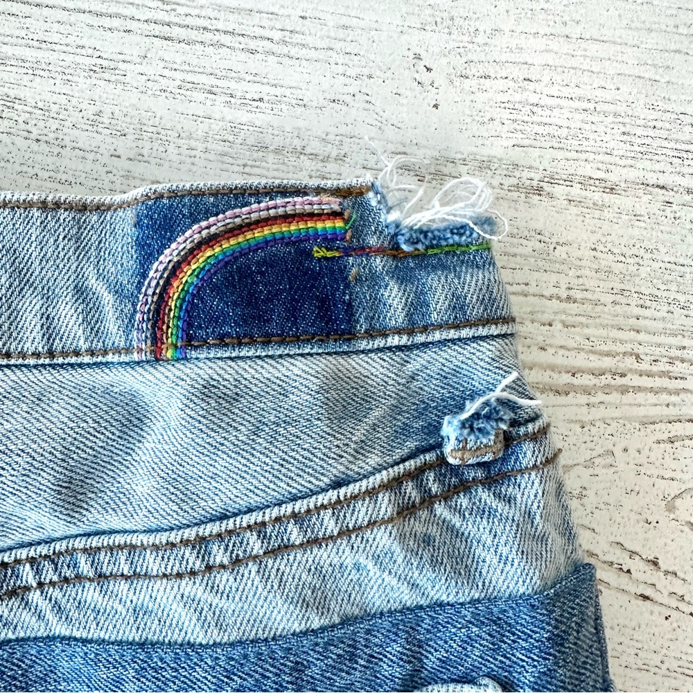 American Eagle Rainbow Patchwork Distressed Highe… - image 8